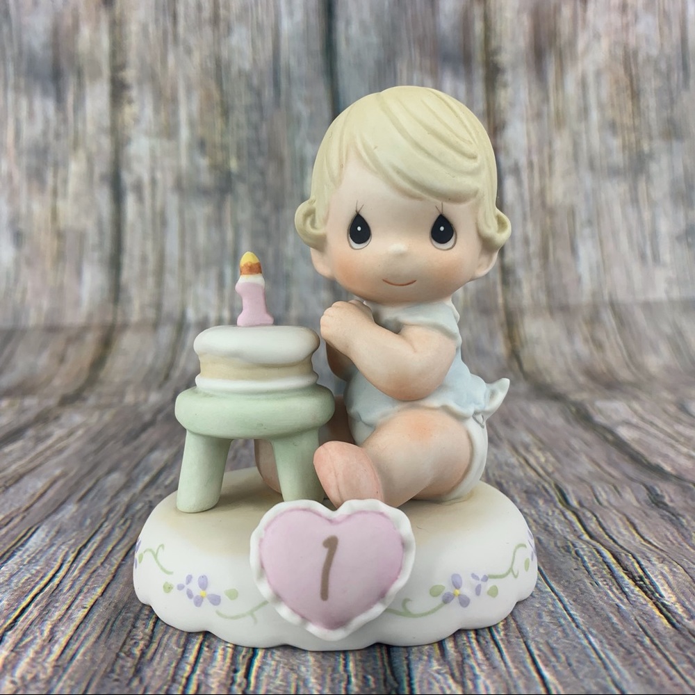 Precious Moments Vintage Growing in Grace Age 1 Blonde Baby Porcelain Figurine